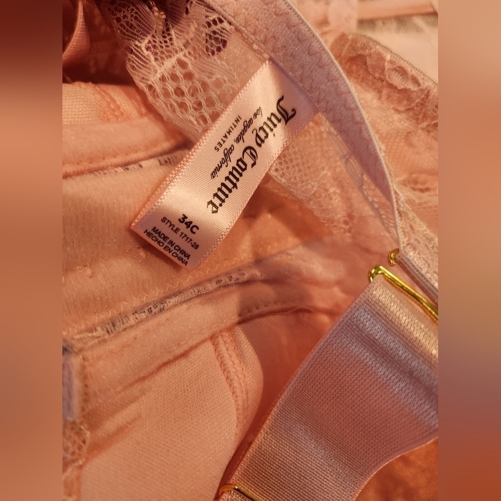 Juicy Couture Pink Lace Bustier, Gold Studded Logo Straps, 34C, New With Tags - Picture 10 of 10